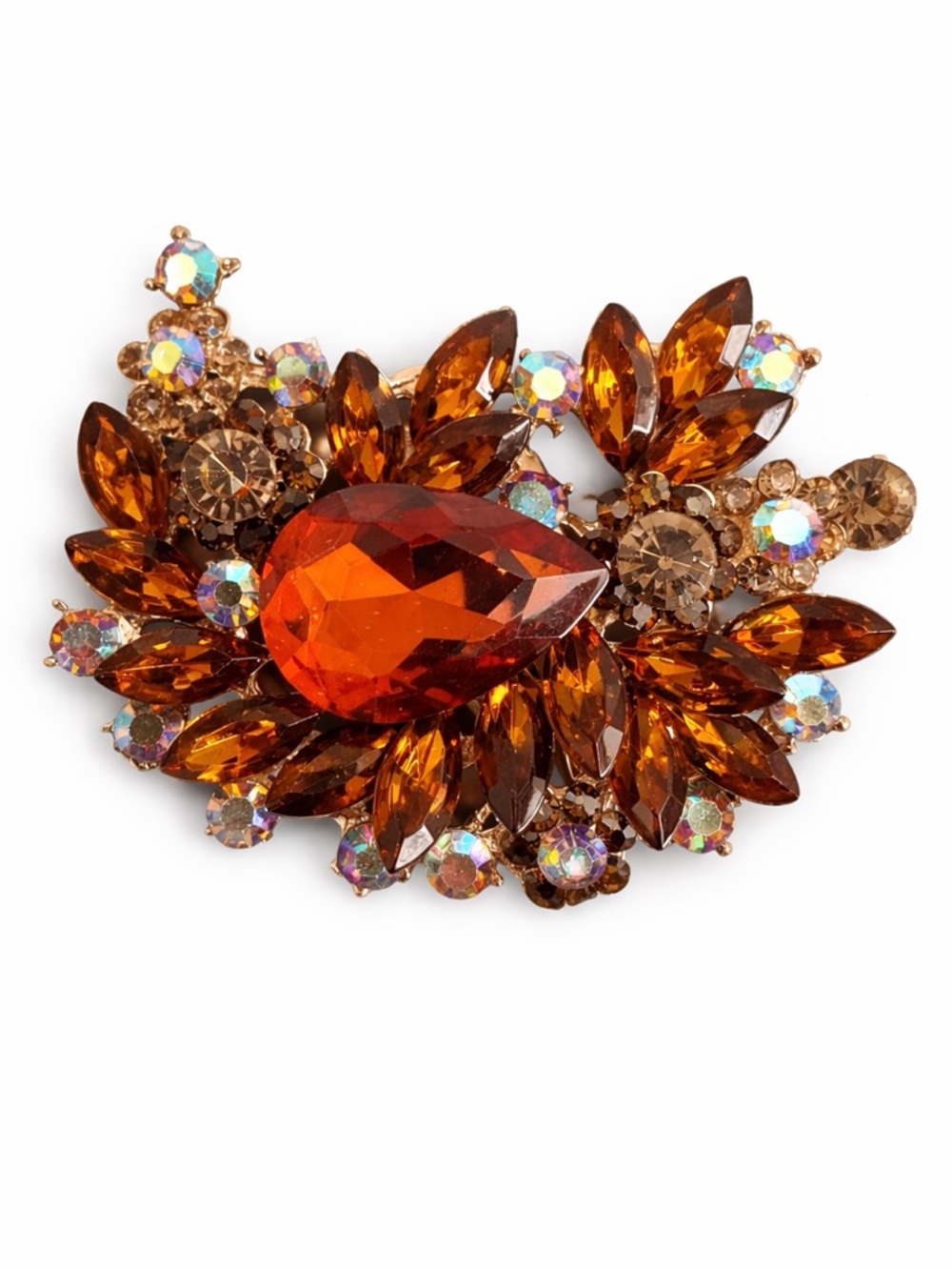 Amber Crystal Teardrop Brooch
